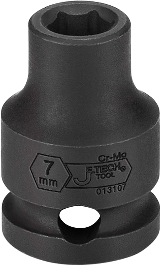 Jetech 3/8 Inch Drive 7mm Standard Impact Socket, Made with Chrome Molybdenum Alloy Steel, Heat Treated, 6-Point Design, Metric