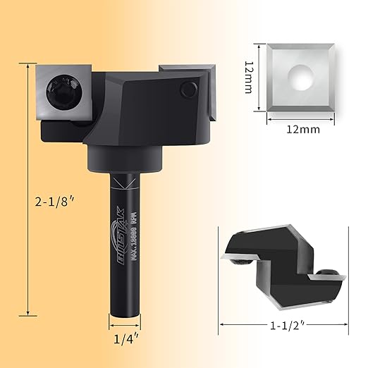 CNC Spoilboard Surfacing Router Bit, 1/4" Shank 1-1/2" Cutting Diameter, Carbide Insert Slab Flattening Router Bits Planing Bit Wood Planer Bit Woodworking Tools by BINSTAK