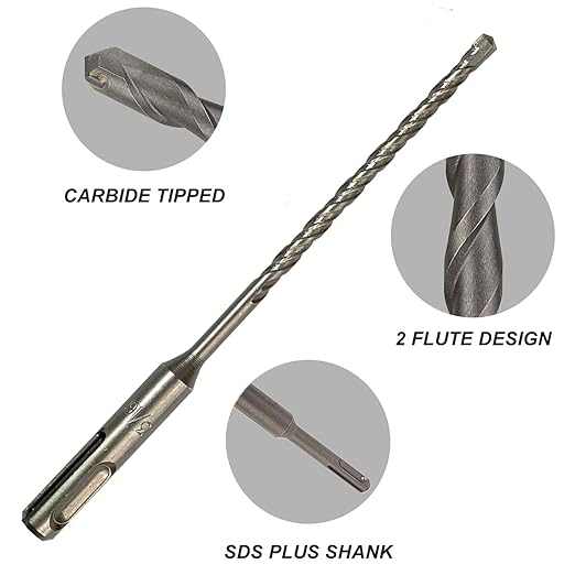 10-Pack SDS Plus 3/16" x 6" Rotary Hammer Drill Bits, Carbide Tipped for Brick, Stone and Concrete