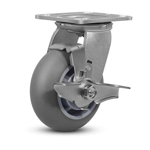 5" x 2" Thermoplastic Rubber Wheels (Crown Tread)-Heavy Duty Casters- 400 Lbs Per Casters- No Noise Plate Caster for Furniture Platform Trucks Workbench (1 Pack Brake)