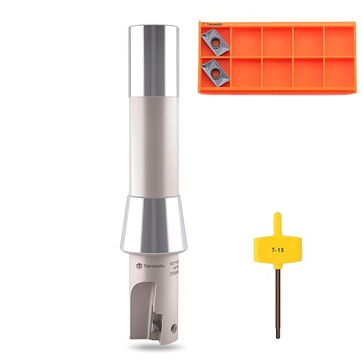 Indexable End Mill Nickel Plated 1" Cutting Diameter x 5-27/32" Oal 90 Degree, R8 Shank, Includes 2 APKT1604 Carbide Inserts