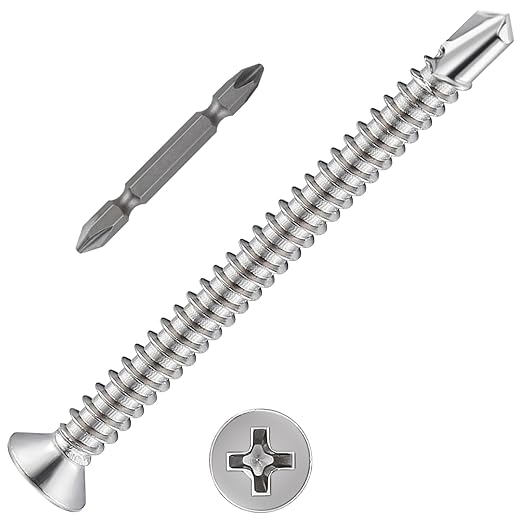 Wensilon竊?50pcs竊?8횞2?쓋or Sheet Metal Self-Tapping Screws 410 Stainless Steel Flat Head High-Strength Quick self-Drilling Screws