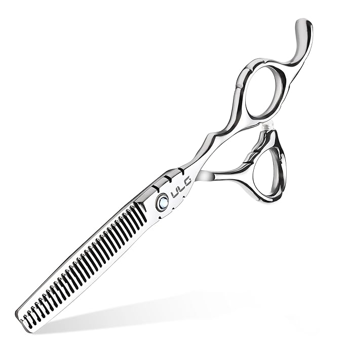 ULG Hair Thinning Scissors 6.7??Shark Series 100% Japanese Stainless Steel, Offset Handle, 30 V-Tooth Thinner 25% Hair Removal, Professional Barber Layering Shears for Salon & Home Hair Styling