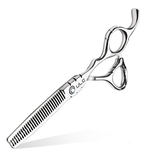 ULG Hair Thinning Scissors 6.7??Shark Series 100% Japanese Stainless Steel, Offset Handle, 30 V-Tooth Thinner 25% Hair Removal, Professional Barber Layering Shears for Salon & Home Hair Styling