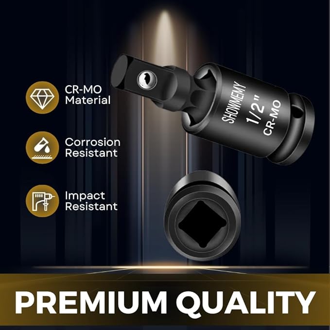 Universal Joint-Socket, 10 Pcs Impact Swivel Socket Set with 3 Pcs Impact Socket Adapter, and 4 Pcs Reducer Set(1/2" to 3/8"), Cr-Mo Steel, 1/4-Inch, 3/8-Inch, 1/2-Inch Drive/Adapter