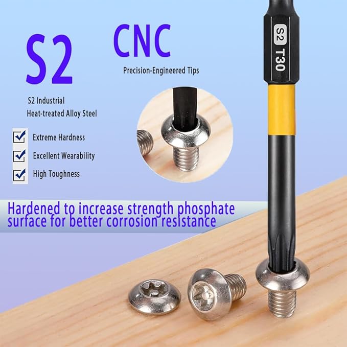 7pcs Impact Security Torx Bit Set, T10 to T40 Tamper Proof Star Bits 3.94 Inch Long, S2 Alloy Steel Magnetic Screwdriver Bits with 1/4" Hex Shank for High Torque Drill Driver, Automotive, Electronics