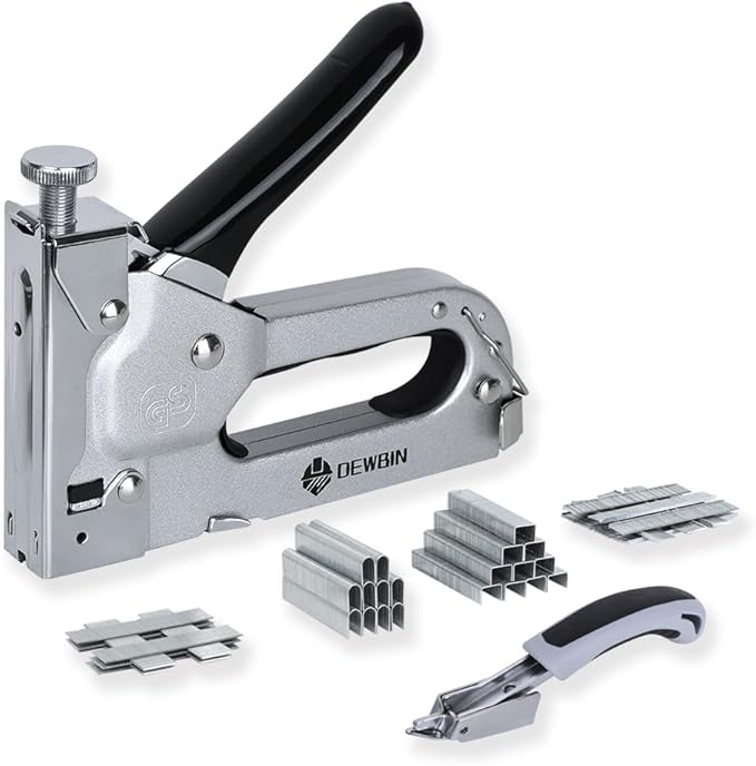 Upholstery Staple Gun Heavy Duty, DEWBIN 4 in 1 Stapler Gun with 2000 Staples, Manual Brad Nailer Power Adjustment Furniture Stapler Gun for Wood, Carpentry, Decoration DIY Staple Gun