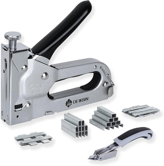 Upholstery Staple Gun Heavy Duty, DEWBIN 4 in 1 Stapler Gun with 2000 Staples, Manual Brad Nailer Power Adjustment Furniture Stapler Gun for Wood, Carpentry, Decoration DIY Staple Gun