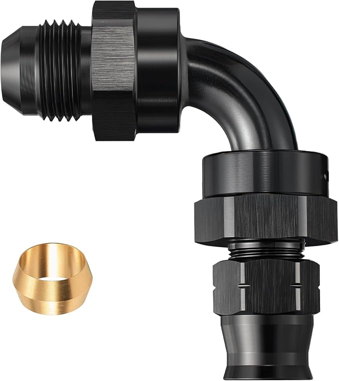 EVIL ENERGY 8AN Male to 3/8" Hardline Compression Fitting Adapter 90 Degree Aluminum Black
