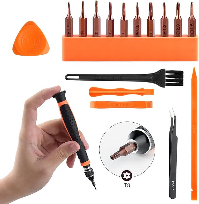 ASTARON 17 in 1 Screwdriver Set for MacBook, Repair Tool Kit with T3 T4 T5 T6 T8 P2 P5 PH000 Ph00 Y00 Magnetic Torx Bit & Opening Tool for Laptop, Macbook Air and Pro, Xbox, PS4
