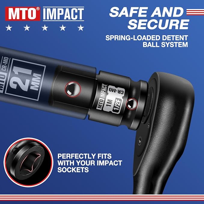 MTO 1/2" Female to 1" Male Impact Socket Adapter, 1/2-Inch Impact Socket Adapter, Chrome Molybdenum Alloy Steel, for Impact Wrench & Ratchet Use