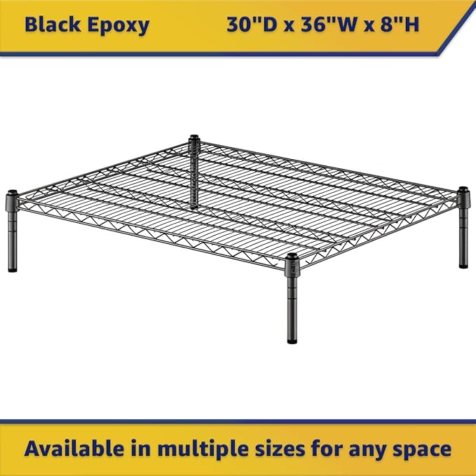 30" x 36" x 8" Black Epoxy Wire Storage Shelf, Dunnage Rack, Commercial 1 Tier Small Shelf