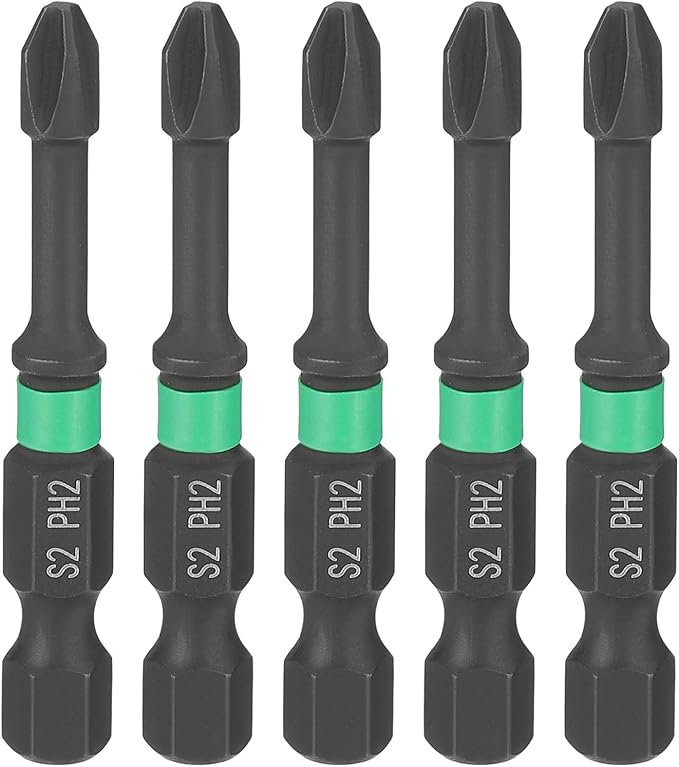 HARFINGTON 5pcs #2 Impact Phillips Screwdriver Bit PH2 1/4" Hex Shank 2" (50mm) Length 0.14" Rod Magnetic Cross Head Drill Bits S2 Steel Industrial Screw Drivers for Impact Power Tools