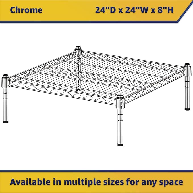 24" x 24" x 8" Chrome Wire Storage Shelf, Dunnage Rack, Commercial 1 Tier Small Shelf
