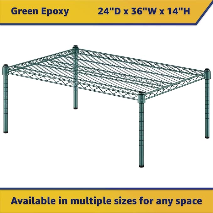 24" x 36" x 14" Green Epoxy Wire Storage Shelf, Dunnage Rack, Commercial 1 Tier Small Shelf