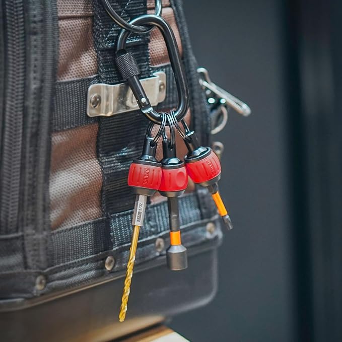 Bit Holder Key Chain Screwdrivers - Railer Heavy Duty 1/4" Hex Soft Ball Grip Bit Holders & Secure Keychain Carabiner. HVAC Tools w/Quick Release For Nut Drivers, Impact Driver & Drill Bits