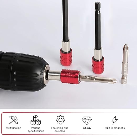 Mwellewm Drill Bit Extension Set, 4Pcs Magnetic Drill Screwdriver Bit Holder Bar Chuck Adapter Extender 1/4 inch Hex Quick Release Bit Holder for Impact Driver Screws Nuts Drill
