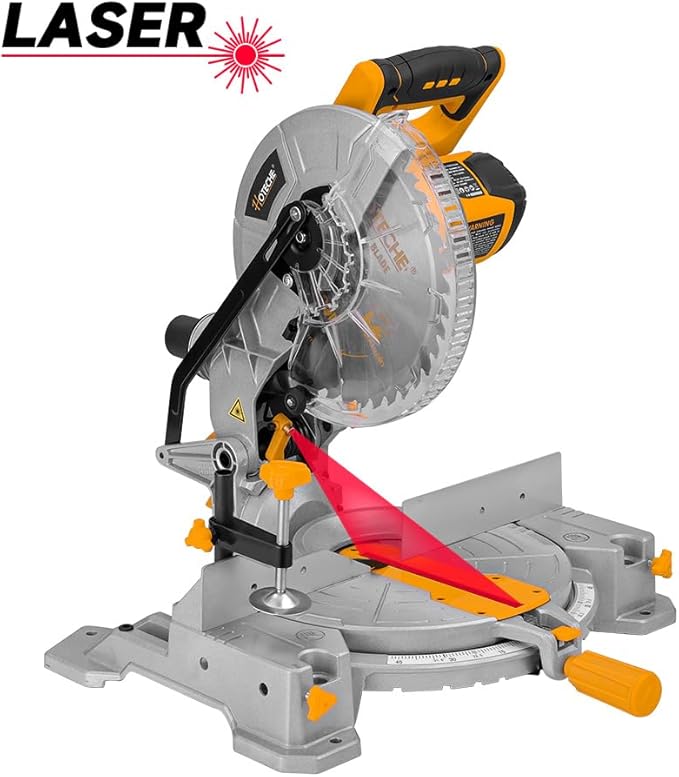 Hoteche 10-Inch Miter Saw 15-Amp Compound Single Bevel Chop Saw with Laser and Blade for Wood and Metal Working