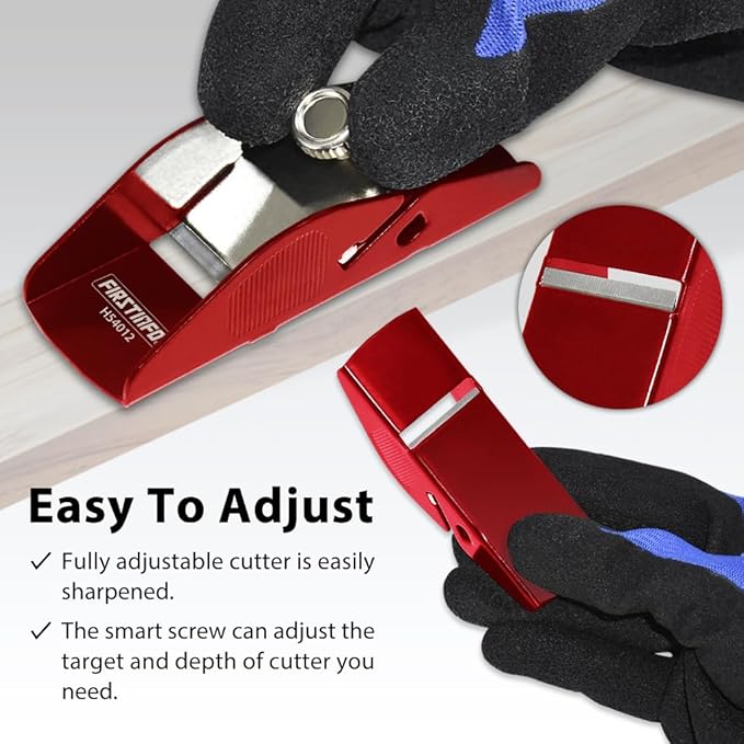 FIRSTINFO H54012 Mini Hand Plane Small Lightweight Steel Body Trimming Plane for Woodworking/Trimming/Wood Planing, Red