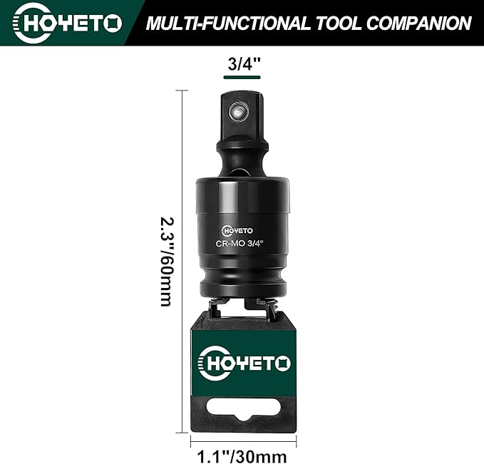 3/4" Drive Impact Swivel Socket Adapter, Universal Joint with Cr-Mo Steel High-Torque Swivel Socket Set for Machinery Repair
