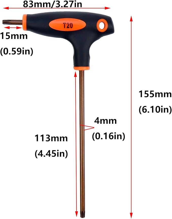 Antrader T20 Torx Screwdriver,Anti Tamper Proof Torx Key,S2 Steel T-Handle Dual End Wrench-1Pcs