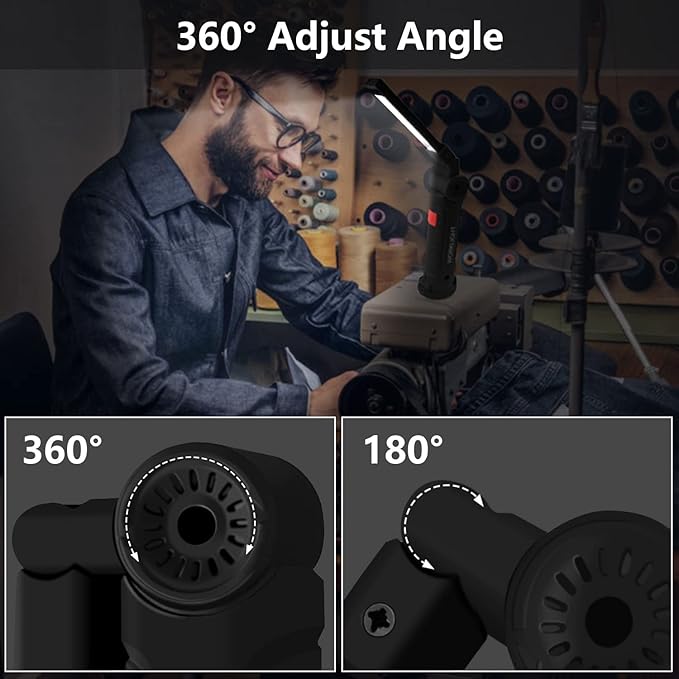 Working Light Portable, Rechargeable Work Lights with Magnetic Base Hanging Hook,360째 Rotate 5 Modes,COB LED 800 Lumens Foldable Inspection Light for Car Repair, Grill and Outdoor Use(2pack)