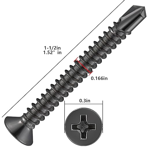 Wensilon竊?00pcs竊?8횞1-1/2?쓋or Sheet Metal Self-Tapping Screws 410 Black Stainless Steel Flat Head High-Strength Quick self-Drilling Screws