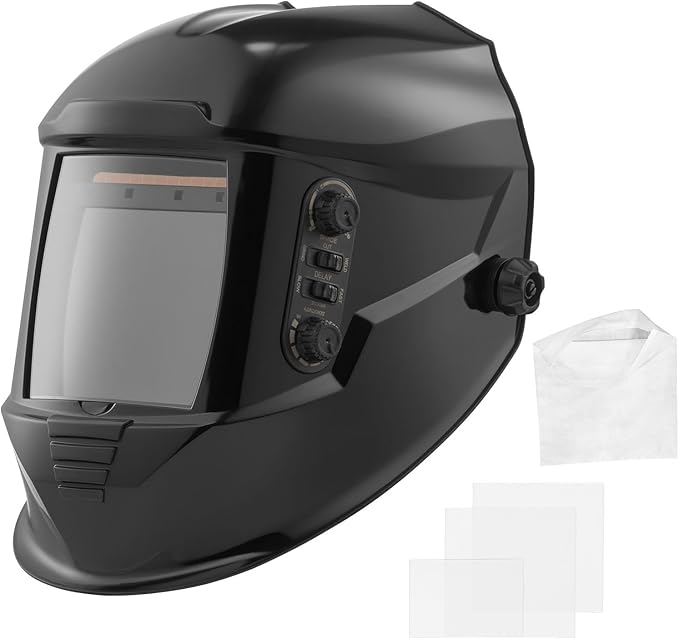VEVOR Welding Helmet Auto Darkening, 3.94" x 3.74" True Color Welding Hood, 1/1/1/1 Solar-Powered Welder Mask 4 Arc Sensors, Wide Shade 4/5-9/9-13 for TIG MIG ARC Weld Grinding Cutting - METIS Series