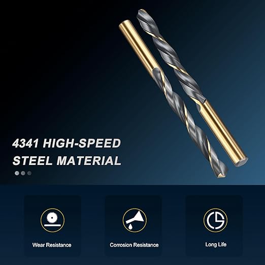 PATIKIL 8.5mm Drill Bit, Jobber Straight Shank 4341 High-Speed Steel 118째 Black and Gold Finish for Medium-Hard Metal Steel Acrylic - 4 Pack
