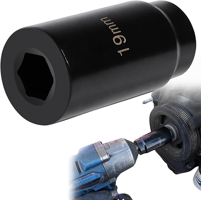 Harmonic Balancer Socket Tool 77080 for Honda 19mm Crank Bolt Socket, 3 Times Momentum Power of Standard Impact Sockets, Deep Counter-Weighted Design Increased Torque