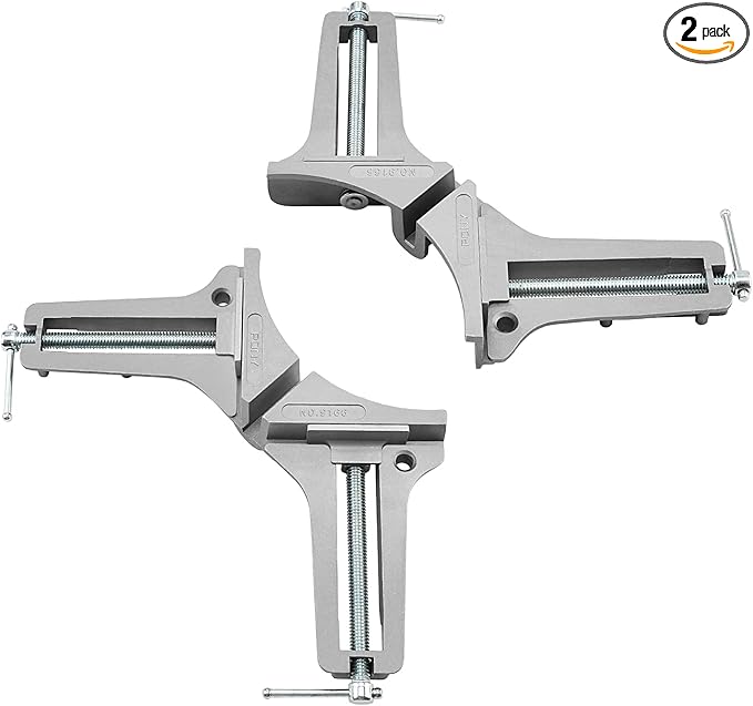 PONY 2-Piece 90 Degree Corner Clamp Set, Featured with 3?쇺?Maximum Opening, 200 lbs Clamping Force & 1/2?쇺?Clamping Height, Aluminum Alloy Body, Adjustable Right Angle Clamps for Multiple Projects