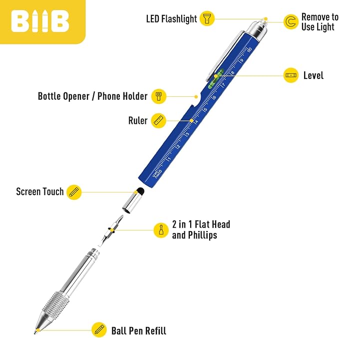 BIIB Stocking Stuffers for Men Teens Him 9 in 1 Multitool Pen, White Elephant Gifts for Adults, Mens Christmas Gifts for Him Dad Husband Grandpa, Dad Gifts for Men Who Have Everything