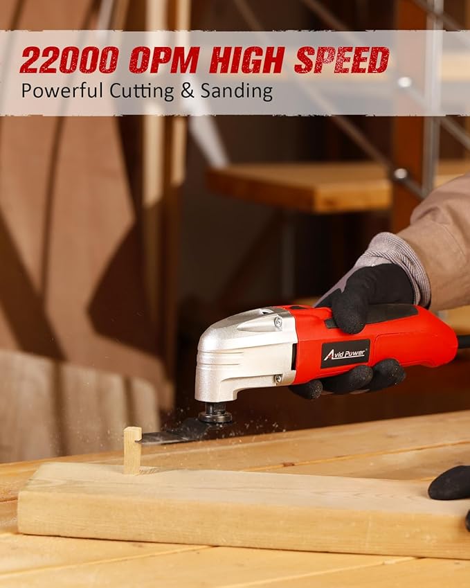 AVID POWER Oscillating Tool, 22000 OPM Electric Oscillating Multi Tool with 3째Oscillation Angle, Cutting, Sanding, Grinding, Scraping, 11 Accessories & Universal Interface-Red