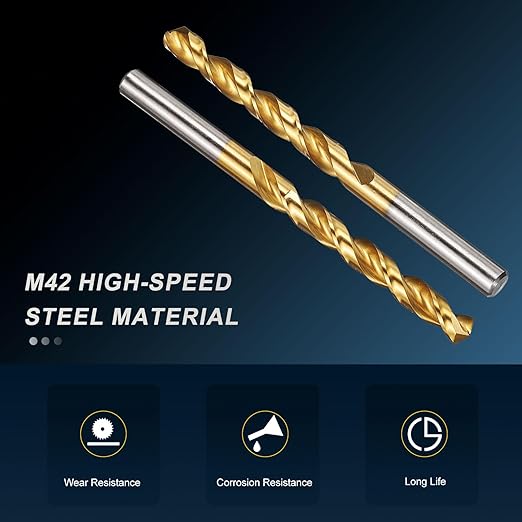 PATIKIL 8.1mm Drill Bit, M42 8% Cobalt High-Speed Steel Jobber Straight Shank 135° Titanium Nitride (TiN) Coated for Hard Metal Stainless Steel - 1 Pack