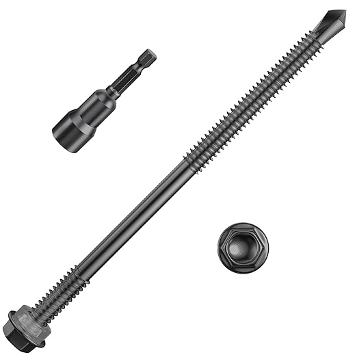 (70Pcs)#12×5" Black Hex Washer Head Self Drilling Screws, 410 Stainless Steel Metal SheetScrews，TEK Screws, Self Tapping Screws,Extensions Extra Long