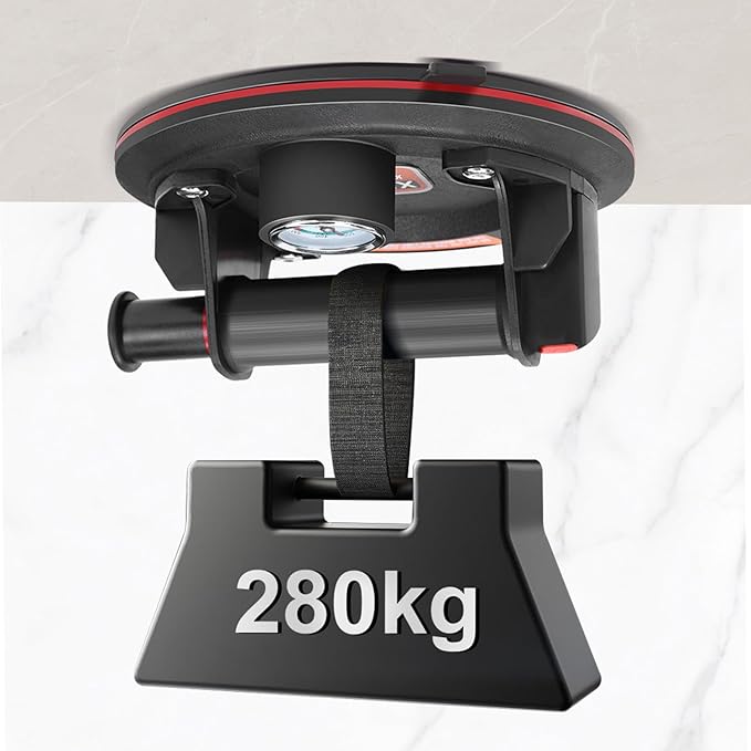 8'' Glass Suction Cups to Lift Large Glass 2 Pack, 617 lbs Load Capacity, Heavy Duty Vacuum Suction Cup Lifter with Pressure Gauge for Tiles, Windshield, Window, Lifting with Carrying Case