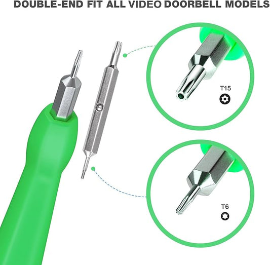 Video Screwdriver Bit Set for Battery and Wifi Access - Fits All Video Doorbell Models (Green)