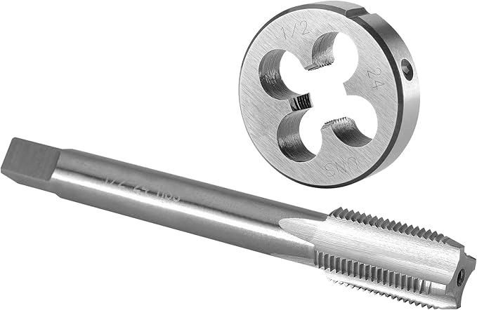 Burkit 1/2"-24 UNS Tap and Die Set, 1/2 x 24 UNS Machine Thread Tap and Round Die Right Hand