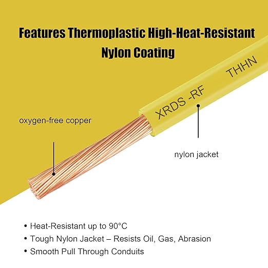 XRDS -RF 10 AWG Stranded THHN Wire ??Yellow, 200FT ??Oxygen-Free Copper Electrical Wire with Nylon Jacket ??Building Wire for Conduit, Industrial, Commercial, and Residential Use