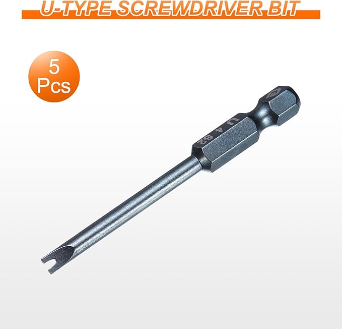 HARFINGTON 5pcs U-Type Screwdriver Bit 1/4" Hex Shank U4 Magnetic Head 2.6" Length S2 Steel U-Shaped Screw Driver Bit for Repair Work Electric Screwdriver, Blue