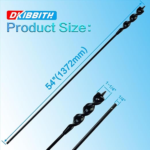 DKIBBITH Flexible Installer Drill Bit for Pulling Wires Through Walls Ceilings and Sidewalks,54-Inch Long, 1-1/4-Inch Auger with a Fish Eye Hole and Screw Point, 1/4" 3-Flat Anti-Slip Shank.