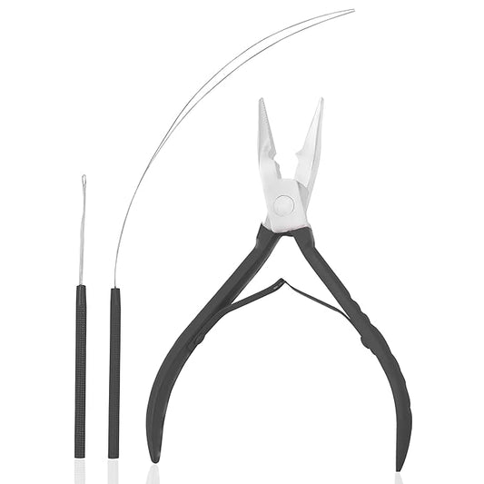 SIVOTE Professional Hair Extension Pliers & Bead Extension Tool Kit ??Stainless Steel Hair Pliers for Bead Extensions, Microlink Tool Kit, & Loop Threader for Micro Beads Hair Extensions Kit Black