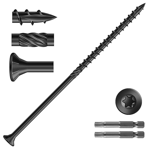#14 x 8 Inch Deck Screws (190Pcs) 10lb. Carbon Steel, Black, Flat Head, Rust Resistant epoxy Coated, with T30 Star Bit