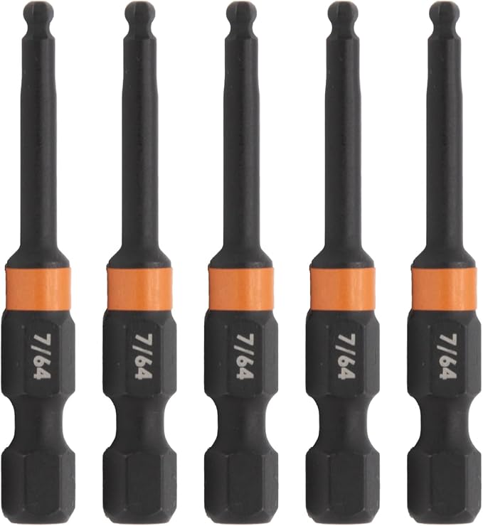 Ball-End Hex 7/64" Impact Driver Bit - Railer Allen Wrench Drill Hex Bits. 1/4 Quick Release S2 Steel 2 inch 7/64" Ball-End Hex Bits. (5 Pack)