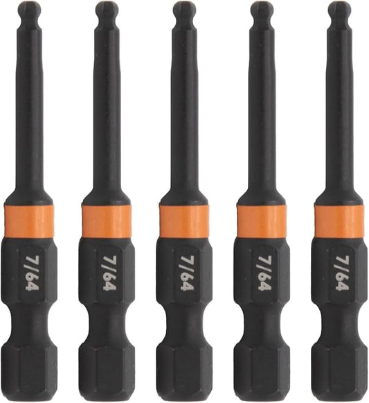Ball-End Hex 7/64" Impact Driver Bit - Railer Allen Wrench Drill Hex Bits. 1/4 Quick Release S2 Steel 2 inch 7/64" Ball-End Hex Bits. (5 Pack)