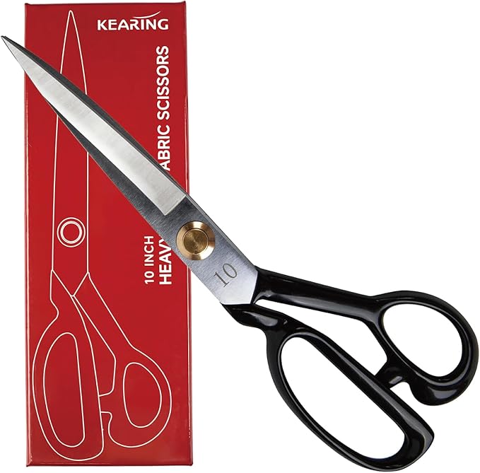 KEARING 10 Inch Heavy Duty Fabric Scissors, Professional Tailor Shears for Precision Cutting of Leather, Denim, and Multi-Layer Fabrics for Sewing, Quilting, Dressmaking - 0.6 lb - Right-Handed