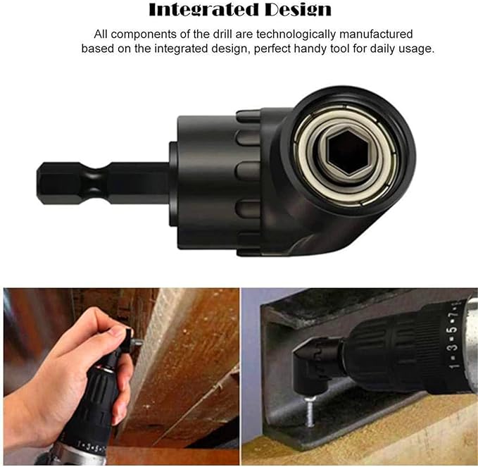 105 Degree Right Angle Drill Adapter Set, 1/4-1/2 Inch Socket Adapters, 4-in-1 Impact Grade Extension Kit with 360째 Rotation for Household Workplace Industry