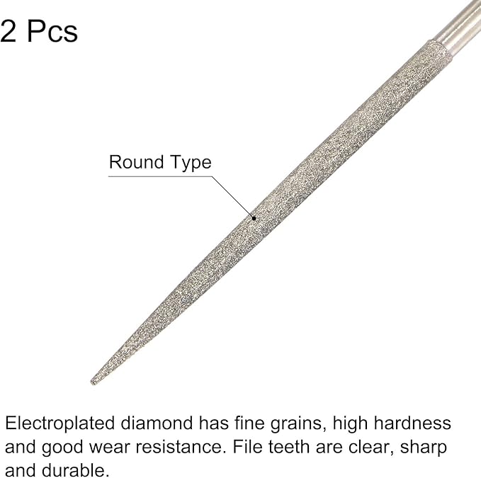 uxcell Diamond Needle Files, 3mm x 140mm Round Type File Handles Hand Tool for Metal Wood Stone Marble 2pcs