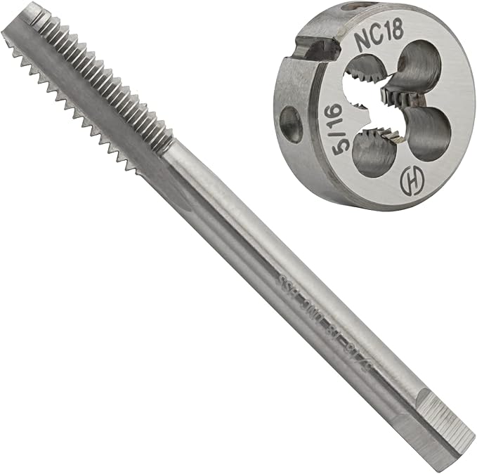 Aceteel 5/16"-18 UNC HSS Tap And Die Set, 5/16 x 18 UNC Machine Thread Tap And UNS Round Thread Die Right Hand