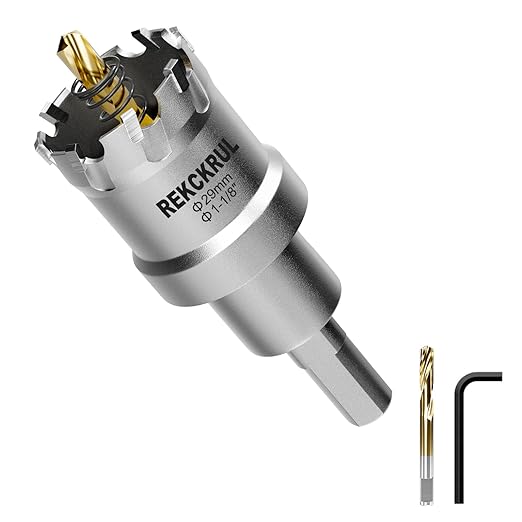 1-1/8" (29mm) TCT Carbide Hole Saw Kit for Metal - Heavy Duty Hole Cutter Drill Bits Set with 2 Titanium/Step Pilot Drill Bits & L-Wrench, Cuts Stainless Steel, Iron, Aluminum, Wood, Plastic